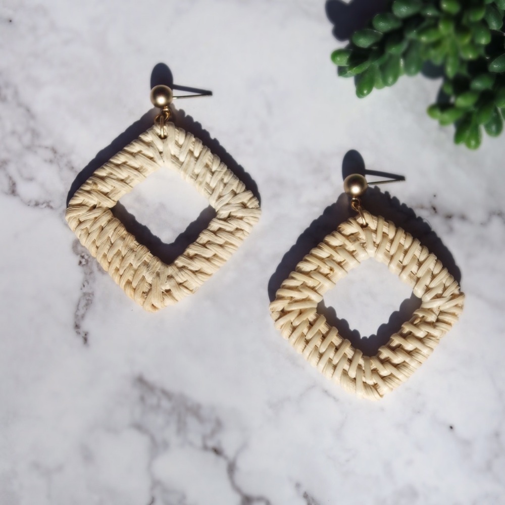 Rattan Geometric Drop Earrings